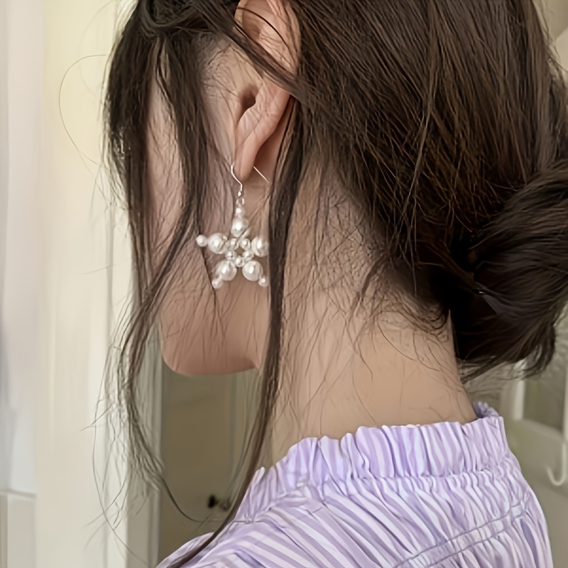 Asymmetrical Floral Ear Hook Earrings, Fashionable Design